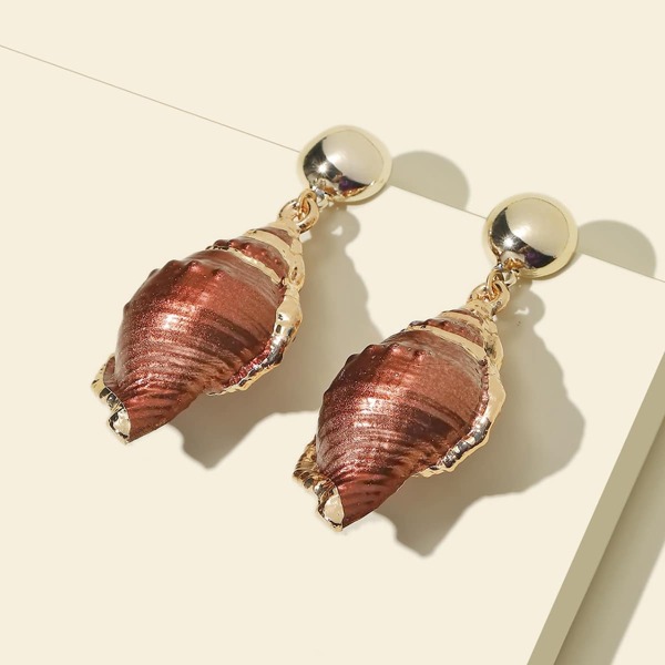 

Conch Charm Drop Earrings, Coffee brown