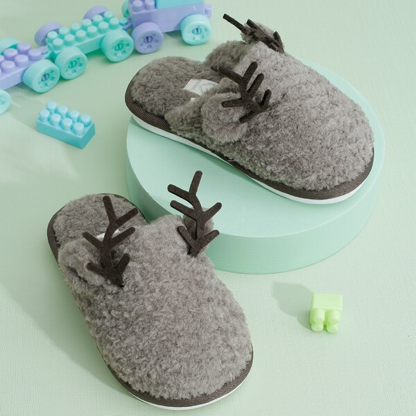 

Toddler Boys Cartoon Design Fluffy Slippers, Brown