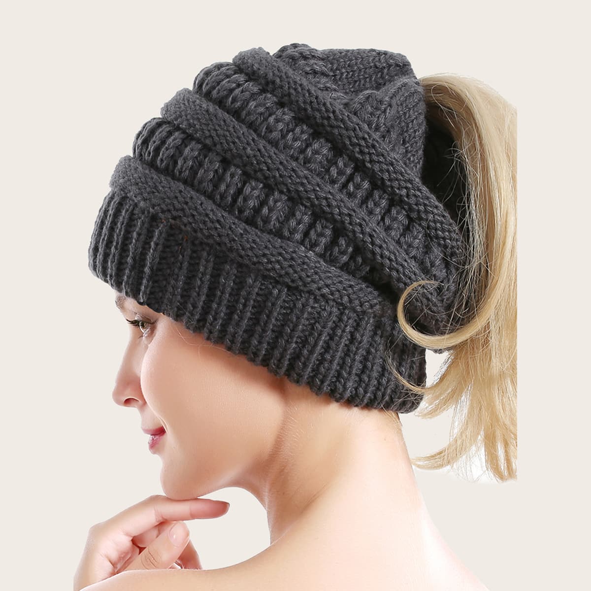 

Plain Knitted Hat, Dark grey