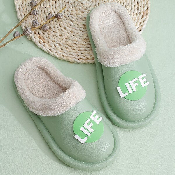 

Letter Decor Fluffy Slippers, Green