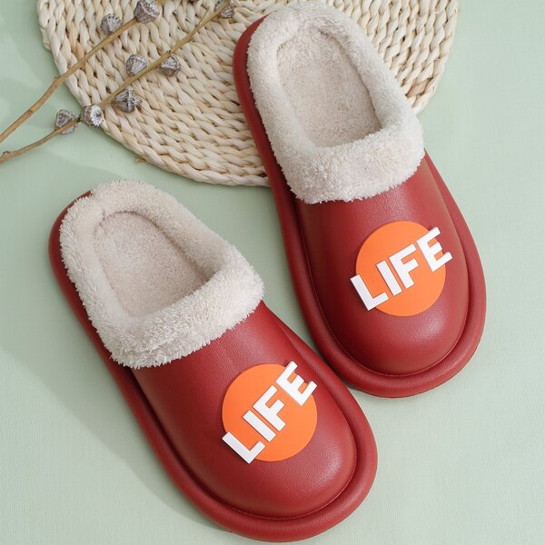 

Letter Decor Fluffy Slippers, Red