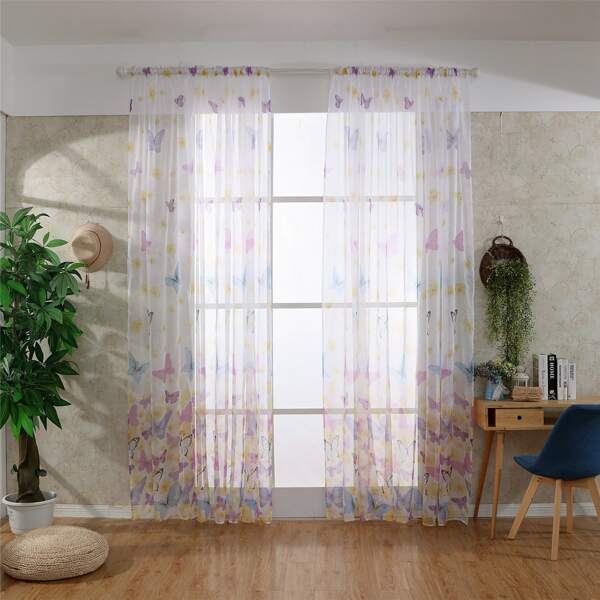 

Butterfly Print Single Panel Sheer Curtain, Multicolor