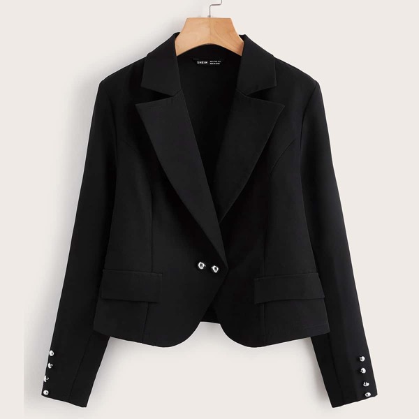 

Lapel Collar Double Button Blazer, Black