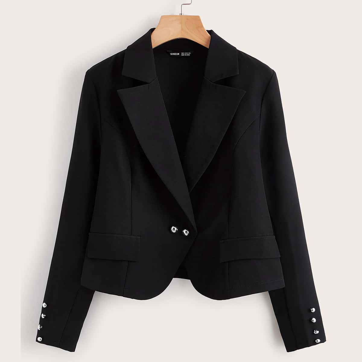 

Lapel Collar Double Button Blazer, Black