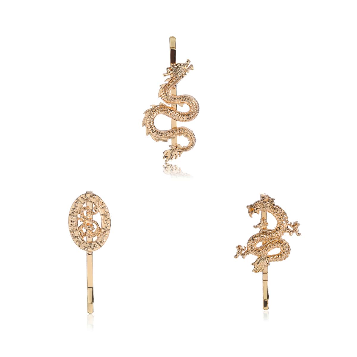 

3pcs Chinese Dragon Hair Clip, Gold