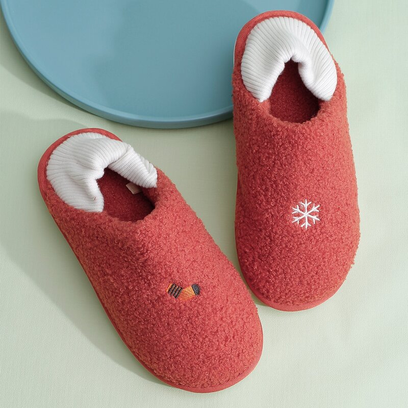 

Cartoon Embroidered Fluffy Slippers, Red
