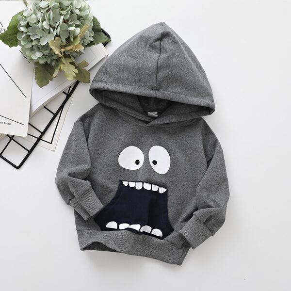 

Toddler Boys Cartoon Graphic Hoodie, Dark grey