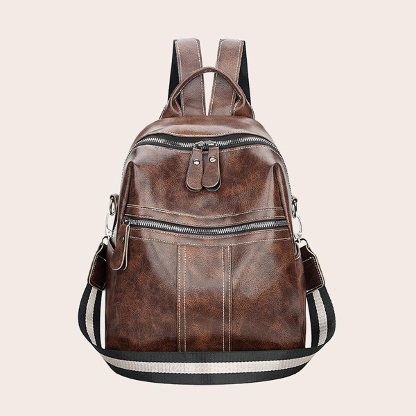 

Zip Front Backpack, Coffee brown