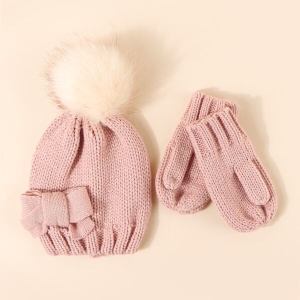 

Toddler Girls Pom Pom Decor Beanie & Gloves, Pink