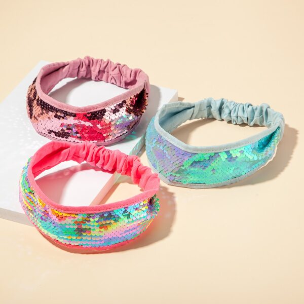

3pcs Toddler Girls Sequin Decor Headband, Multicolor