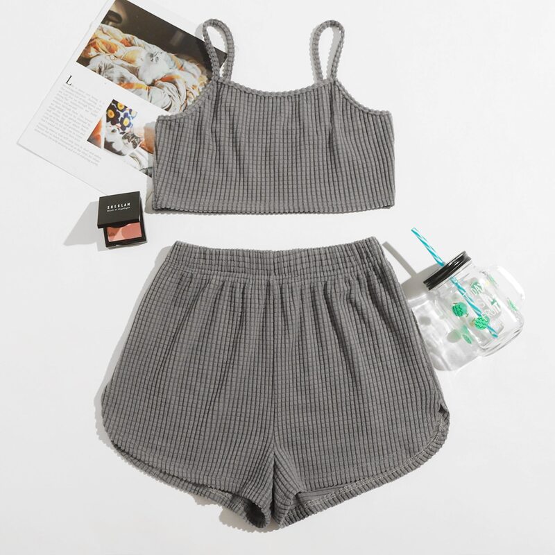 

Crop Cami Top With Shorts Lounge Set, Grey