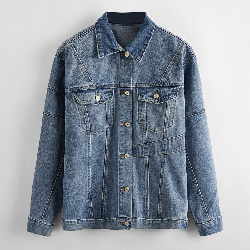 

Button Front Flap Pocket Denim Jacket, Medium wash