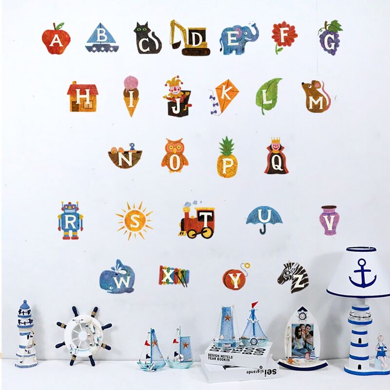 

Kids Cartoon Alphabet Print Wall Sticker, Multicolor