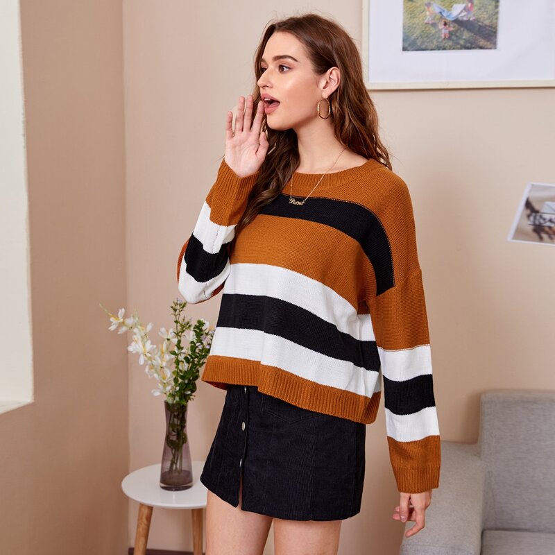 

Drop Shoulder Color Block Sweater, Multicolor