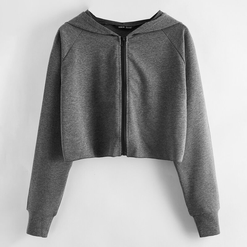

Heather Gray Zipper Up Crop Hoodie, Dark grey