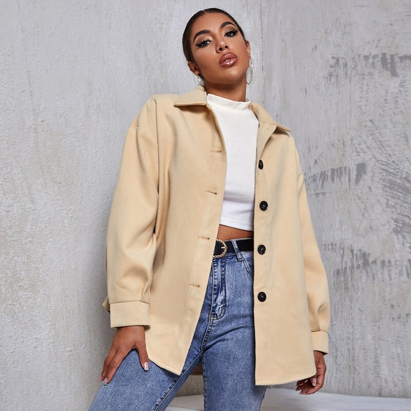 

Drop Shoulder Button Front Coat, Khaki