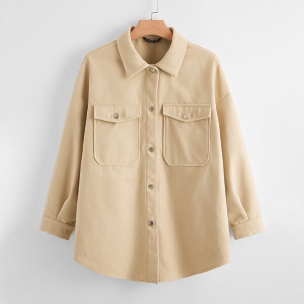 

Plus Flap Pocket Front Drop Shoulder Coat, Khaki