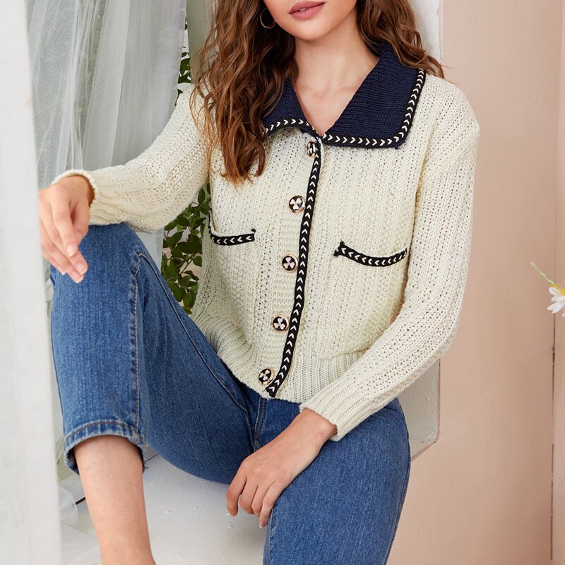 

Colorblock Dual Pocket Cardigan, Beige