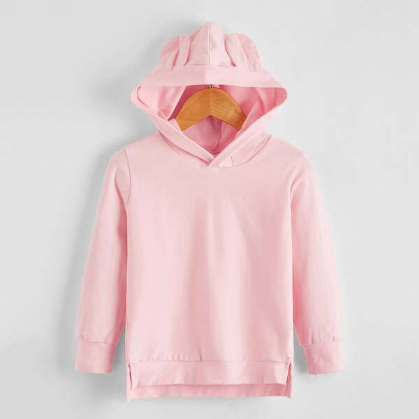 

Toddler Girls Split Hem 3D Ear Hoodie, Baby pink