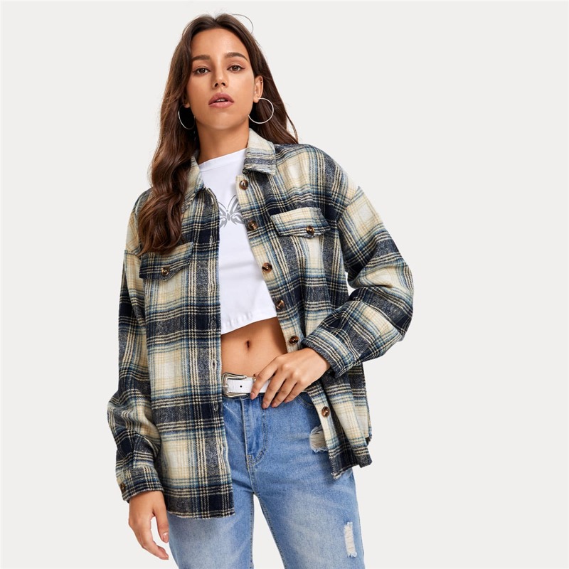 

Button-up Plaid Overshirt, Multicolor