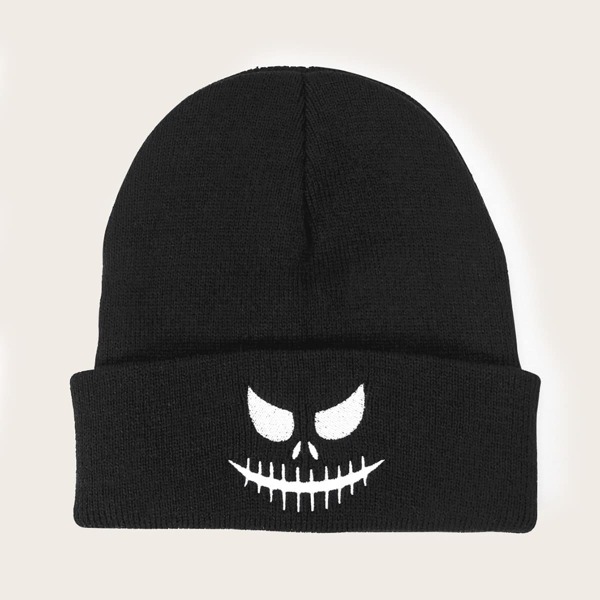 

Men Halloween Cartoon Graphic Beanie, Black