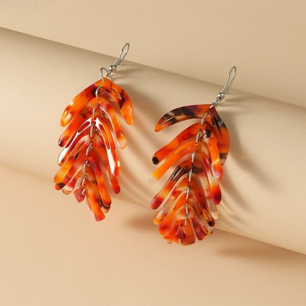 

Feather Long Drop Earrings, Orange