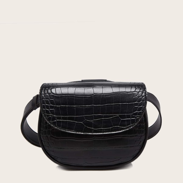 

Croc Embossed Belt Bag, Black