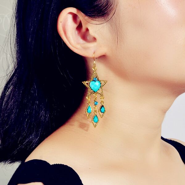 

Gemstone Decor Star Drop Earrings, Blue