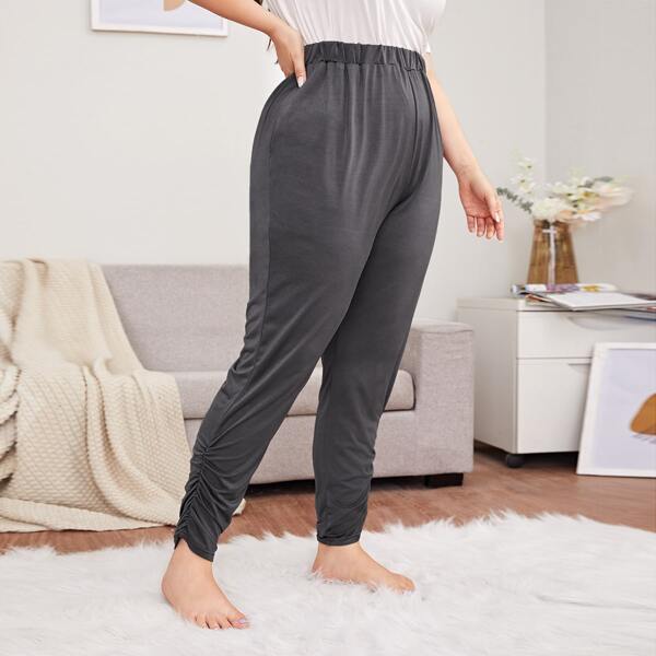 

Plus Elastic Waist Ruched Sleep Pants, Dark grey