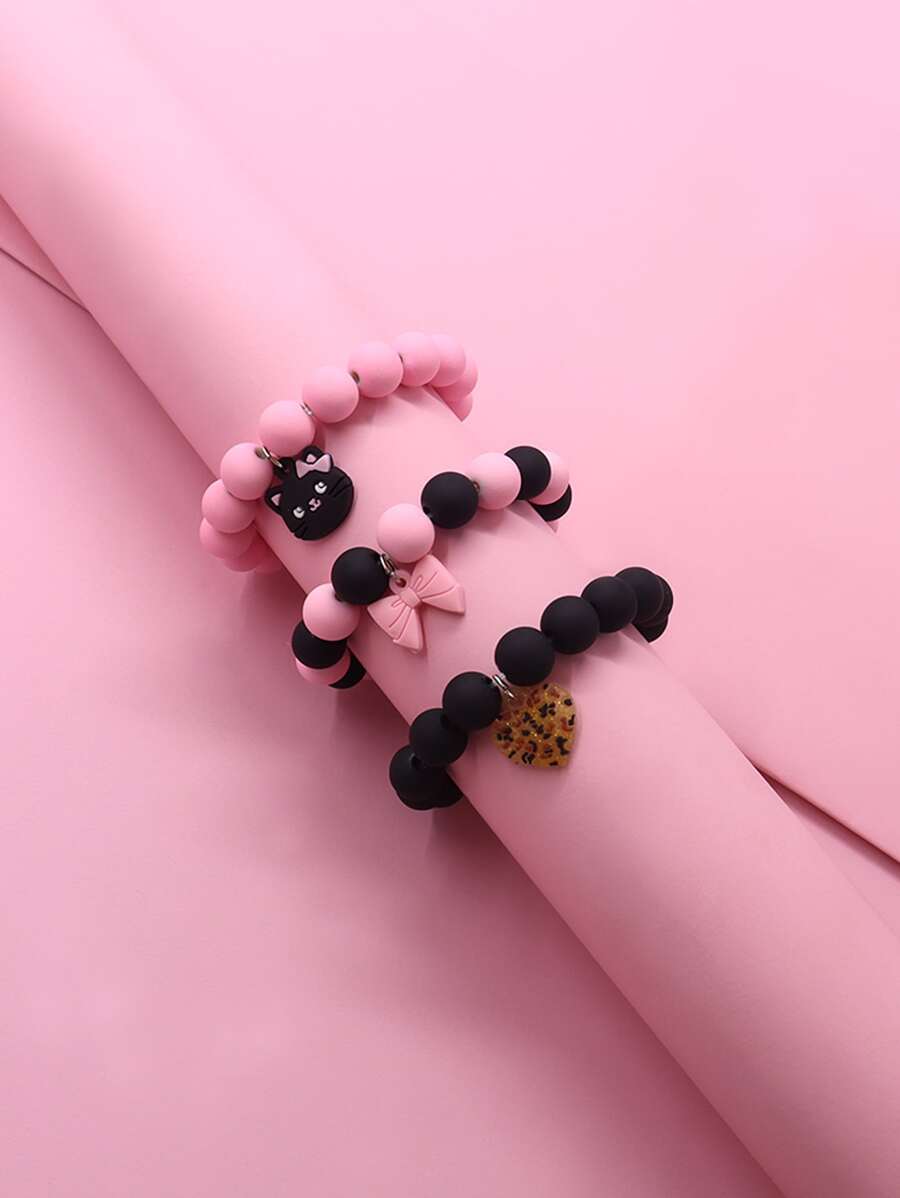 3pcs Toddler Girls Heart Charm Bracelet - Multicolor - View 1