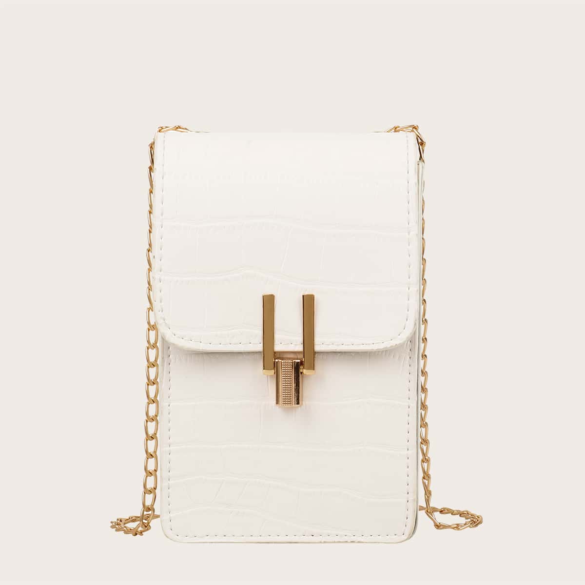 

Croc Embossed Flap Phone Bag, White