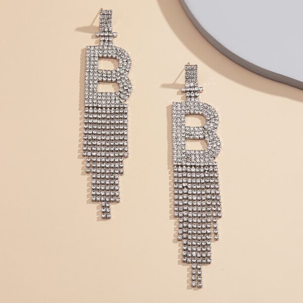 

Rhinestone Letter Decor Tassel Drop Earrings, Silver