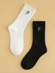 2pairs Men Cartoon Embroidery Socks - Black and White - View 1