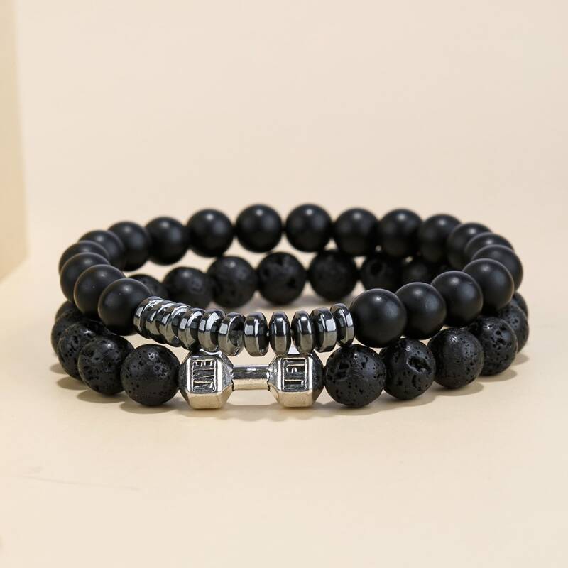 

2pcs Guys Beaded Bracelet, Black
