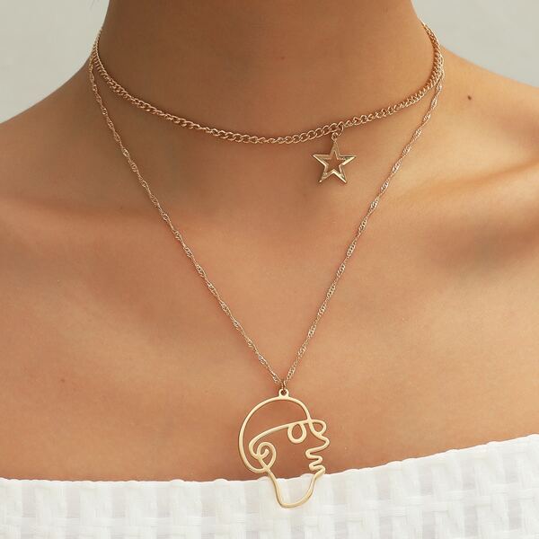 

2pcs Star Charm Necklace, Gold