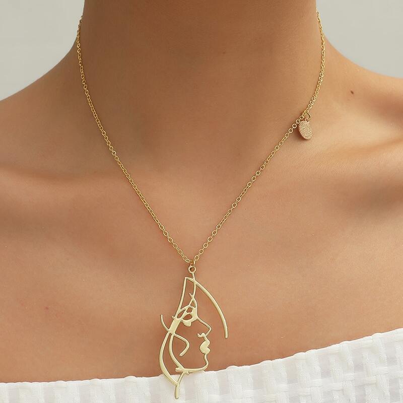

Hollow Out Face Charm Necklace, Gold