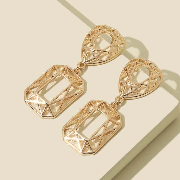 

Hollow Out Geometric Drop Earrings, Gold