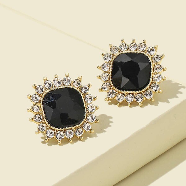 

Gemstone Decor Stud Earrings, Black