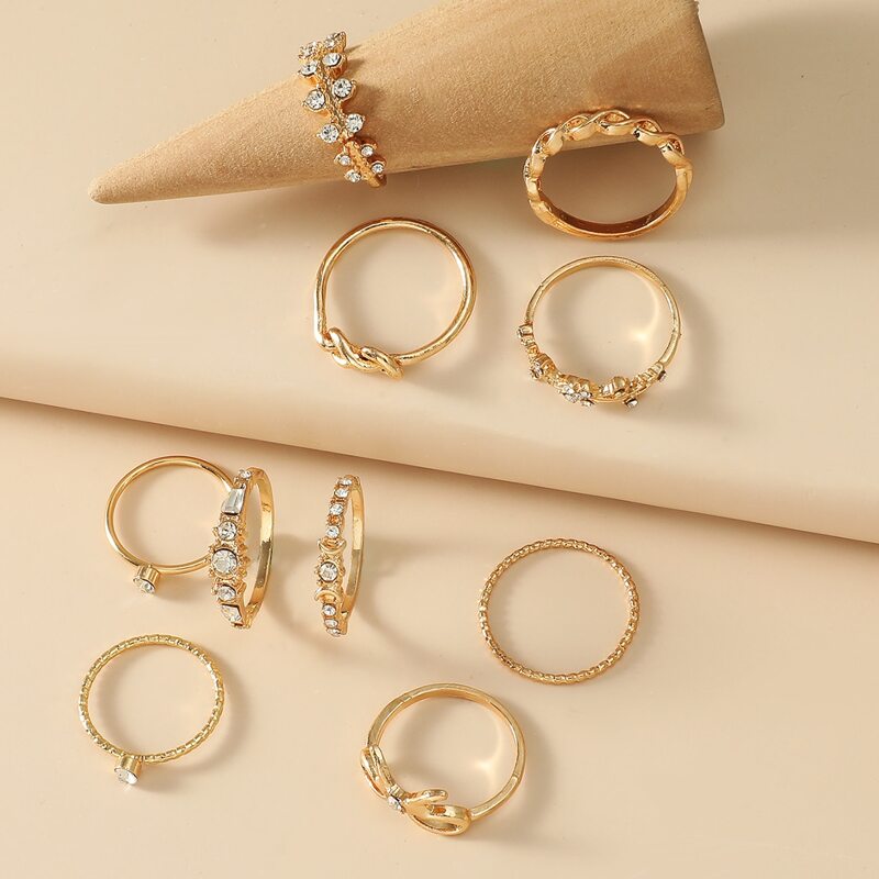 

10pcs Rhinestone Decor Ring, Gold