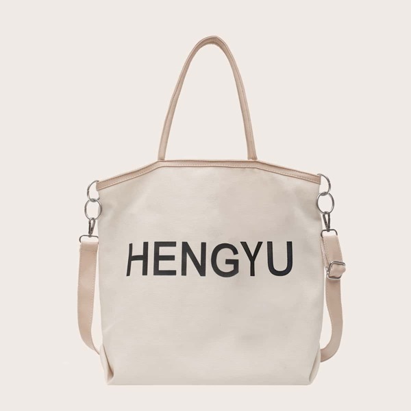 

Letter Graphic Large Capacity Tote Bag, Beige