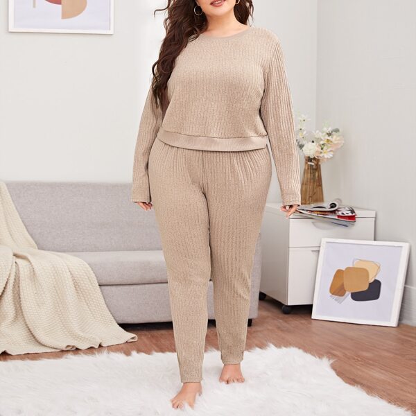 

Plus High Low Rib-knit Top & Pants Pajama Set, Khaki