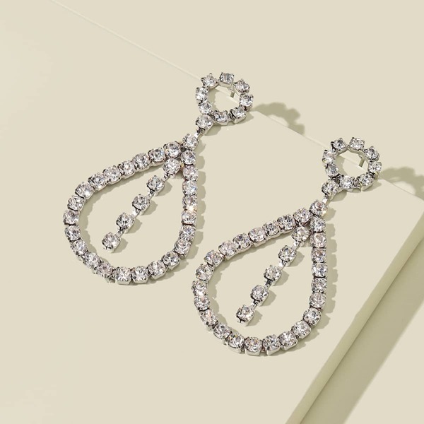 

Rhinestone Water Drop Decor Earrings, Silver
