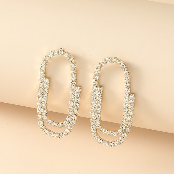 

Rhinestone Decor Stud Earrings, Gold