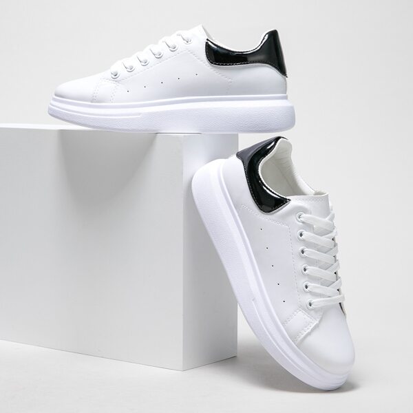 

Two Tone Lace-up Front Sneakers, Black and white