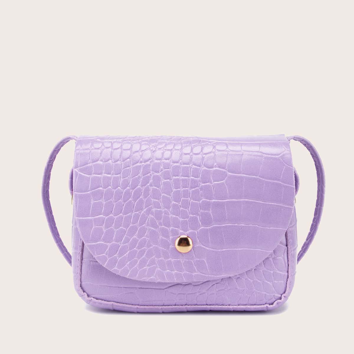 

Mini Croc Embossed Flap Crossbody Bag, Purple