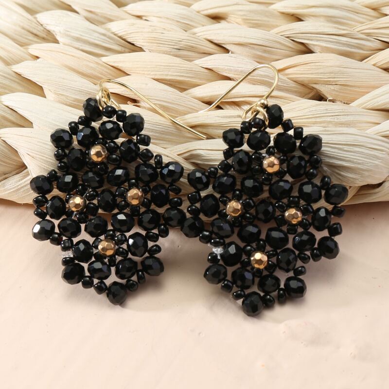 

Woven Beaded Drop Earrings, Black