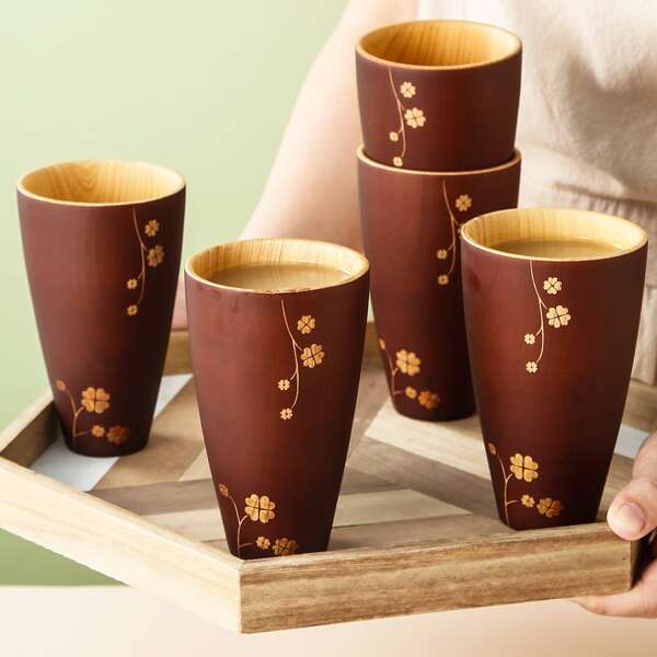 

1pc Wooden Water Cup, Brown