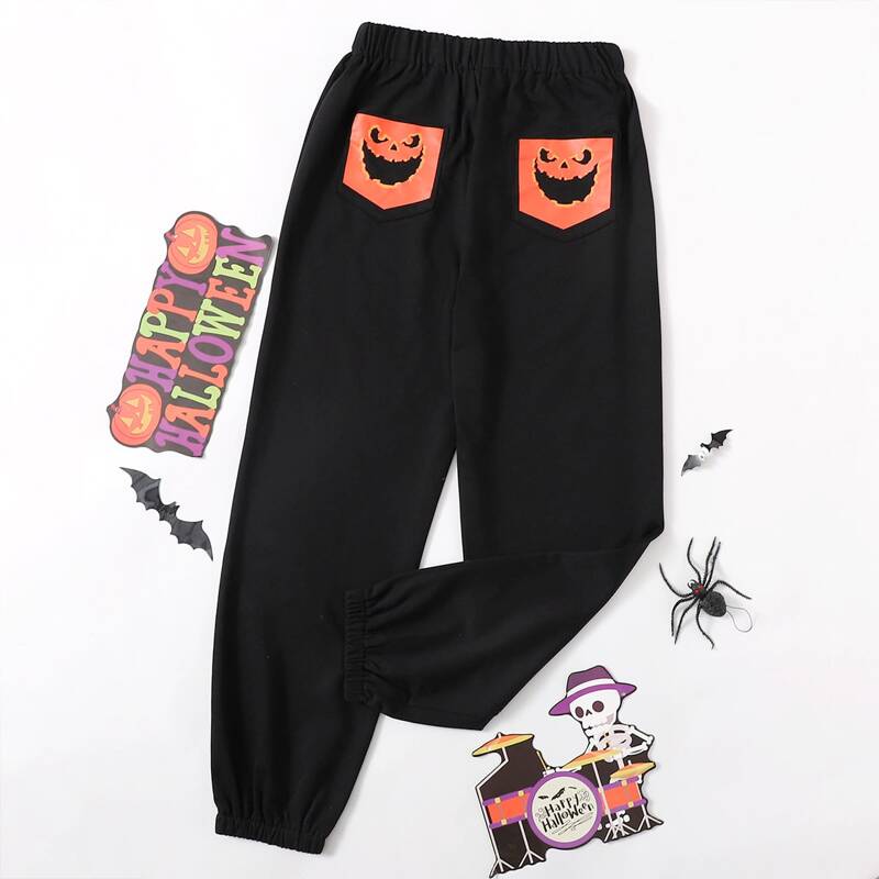

Halloween Graphic Pocket Sweatpants, Black