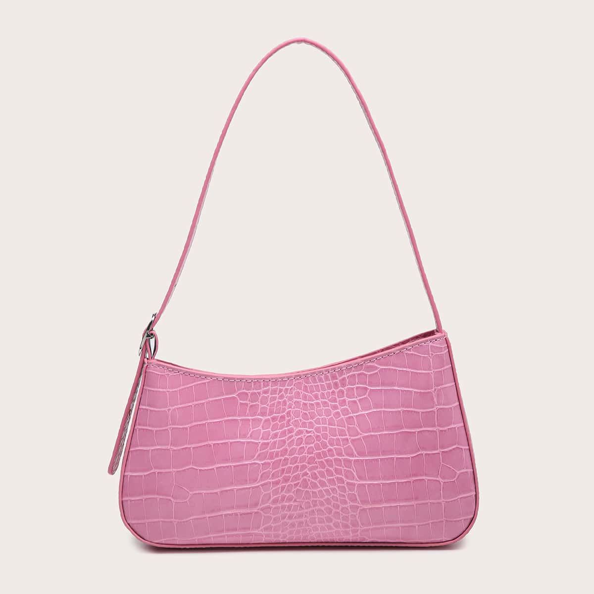 

Croc Embossed Baguette Bag, Pink