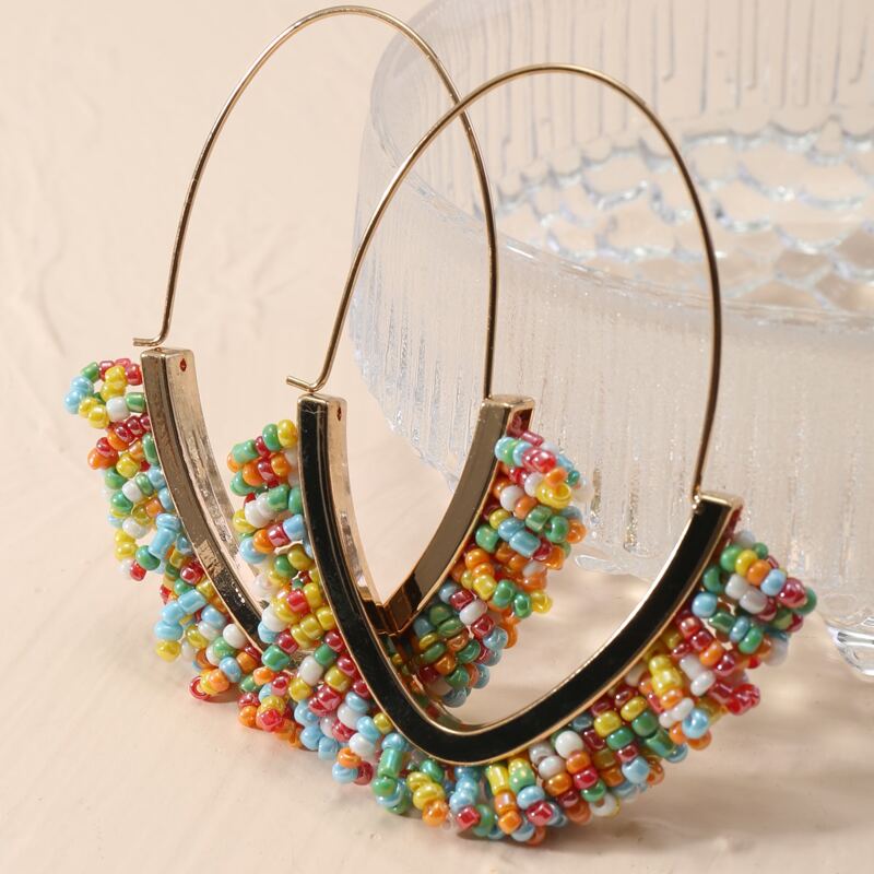 

Bead Tassel Hoop Earrings, Multicolor